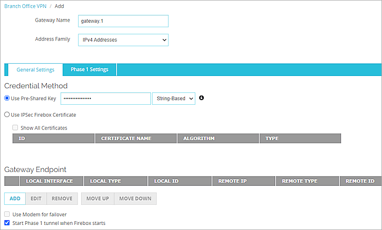 Screen shot of the general BOVPN settings